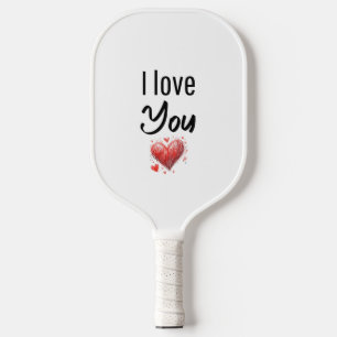 I Love You - Handwritten Text with Red Heart Pickleball Schläger