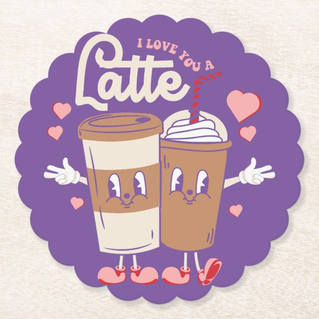 I love You latte Valentine Coffee Paper Coaster Untersetzer (Vorderseite)