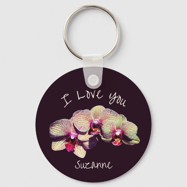 I Love You Orchid Flower Trio Personalized Schlüsselanhänger (Vorderseite)