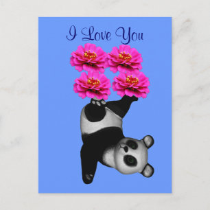 I Love You Panda Bear Flower Photo Carte postale