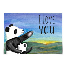 "I Love You" Pandas Twilight Watercolour Card Karte