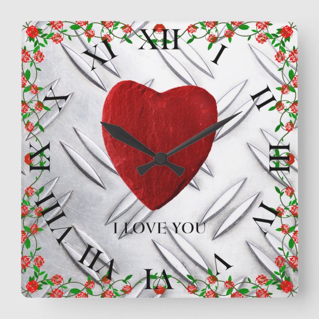 I love you quadratische wanduhr (Vorderseite)