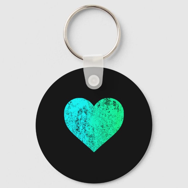 I Love You Teal Heart Distressed Valentines Day  Schlüsselanhänger (Vorderseite)