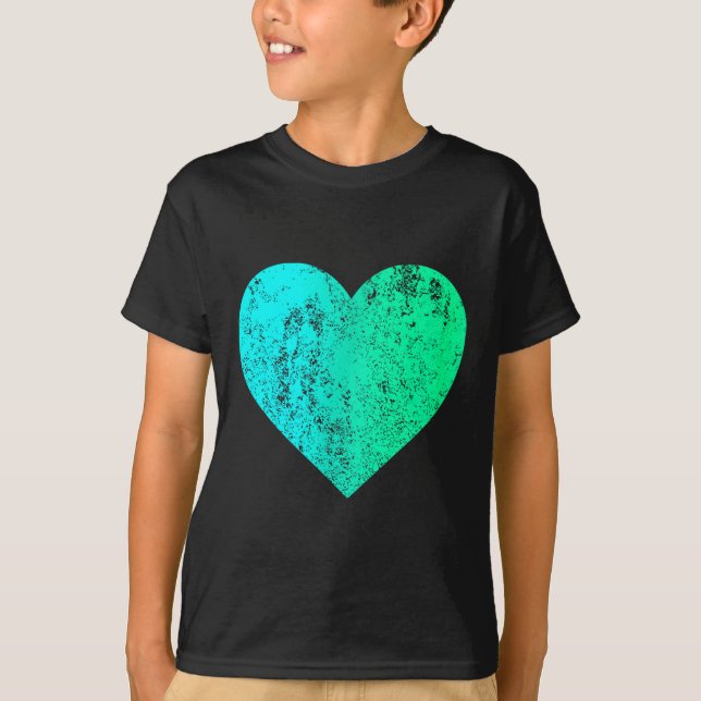 I Love You Teal Heart Distressed Valentine's Day  T-Shirt (Vorderseite)