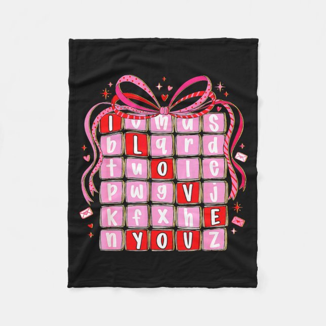 I Love You Valentine Kids Preppy Valentine's Day L Fleecedecke (Vorderseite)