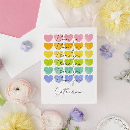 I Love You Watercolour Hearts Valentine Feiertagskarte