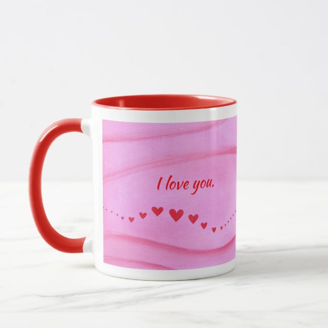 I love you, wave of red hearts custom mugs (Gauche)
