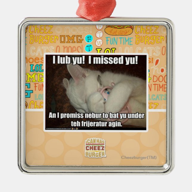 I lub Yu! Ich verfehlte Yu! Silbernes Ornament (Vorne)