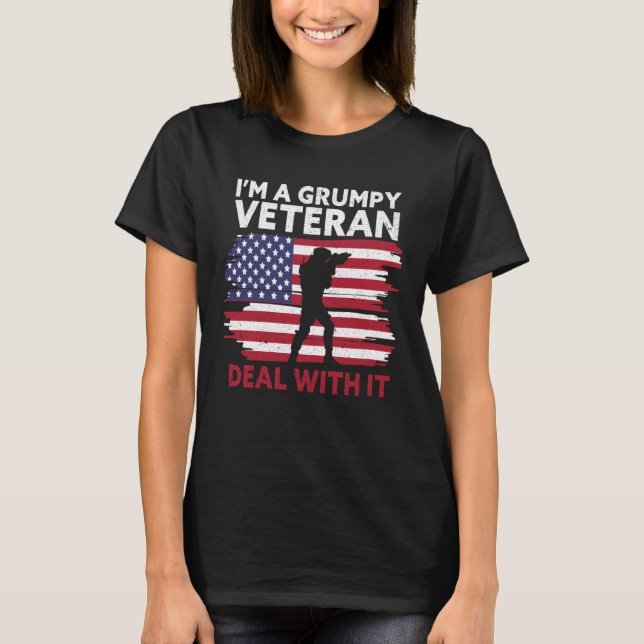 I m a grumpy veteran Deal with it USA Flag America T-Shirt (Vorderseite)