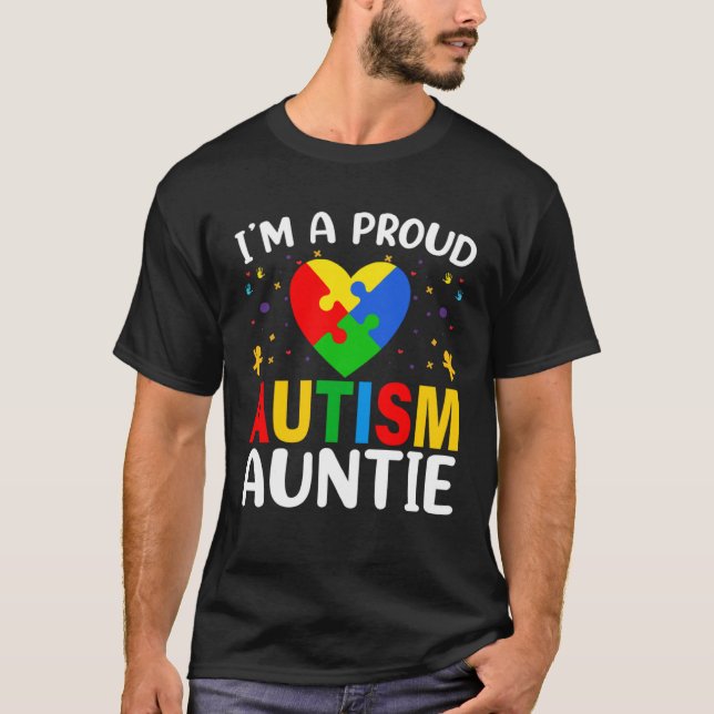 I m a Proud Autism Aunt Autism Awareness Puzzle Pi T-Shirt (Vorderseite)