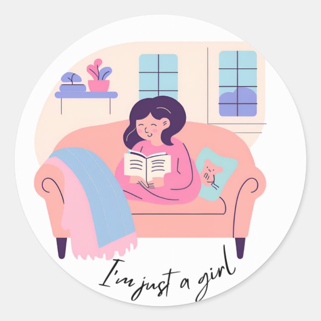 "I m Just a Girl" Leseschild Runder Aufkleber (Vorderseite)