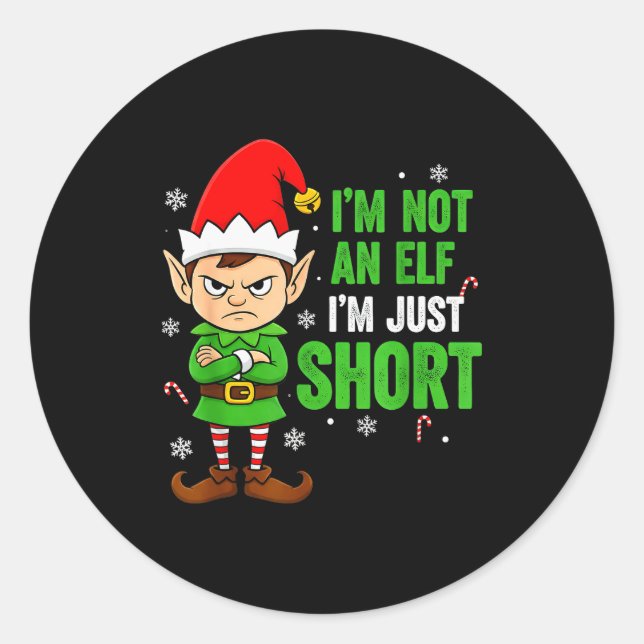 I’m Just Short Funny Elf Christmas  Runder Aufkleber (Vorderseite)