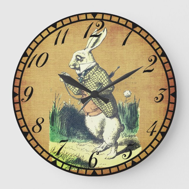 I’m Late White Rabbit Alice in Wonderland Große Wanduhr (Vorderseite)