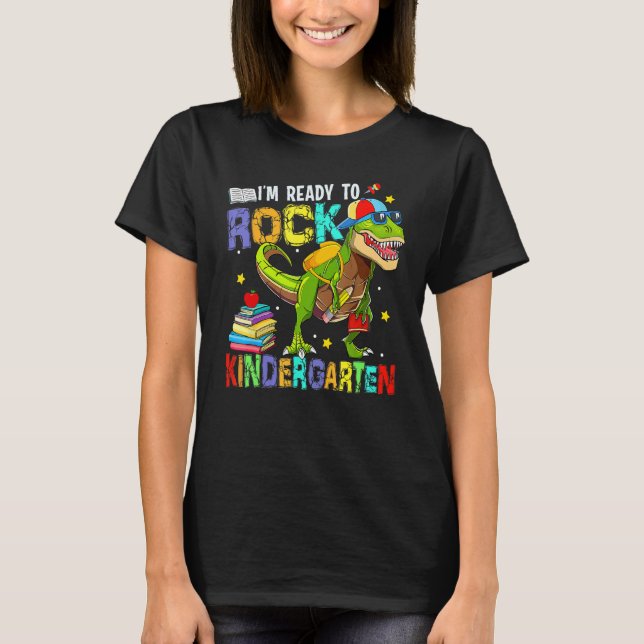 I m Ready To Rock Kindergarten Cool Dino Boys Back T-Shirt (Vorderseite)