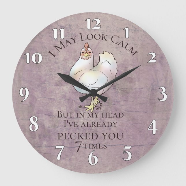 "I May Look Calm" Chicken Große Wanduhr (Vorderseite)