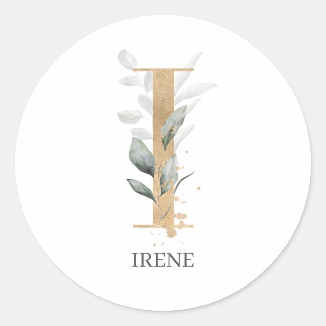 I Monogram Floral Personalisiert Runder Aufkleber (Vorderseite)