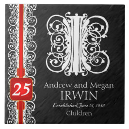 I Monogram "White Lace on Black" Anniversary Tile Fliese