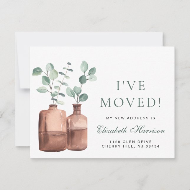 I Moved Eucalyptus Aquarelle Moving Faire-part (Devant)