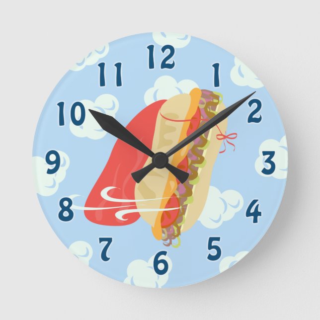 I Need A Hero Cartoon Cute Caped Sandwich Runde Wanduhr (Vorderseite)