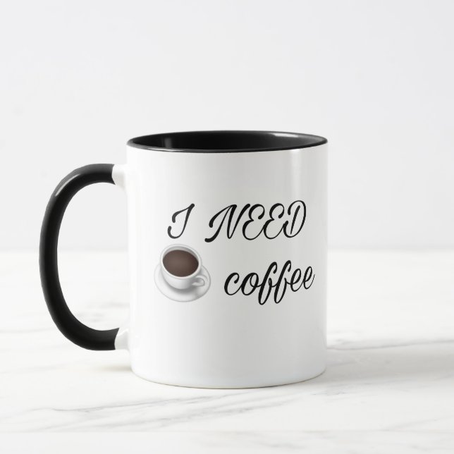 I Need Coffee – Minimal Funny Coffee Mug (Gauche)