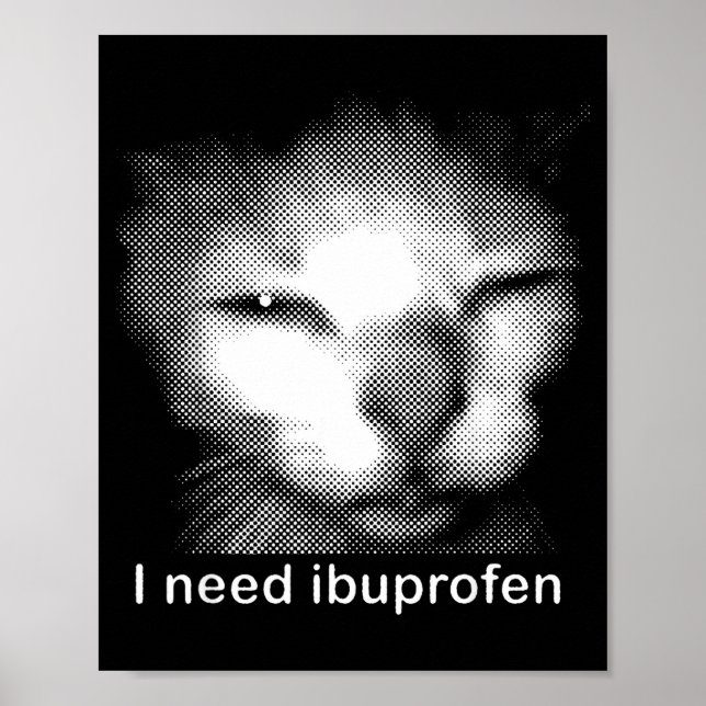 I Need Ibuprofen Cat Meme Funny Silly Cat Ironic W Poster (Vorne)