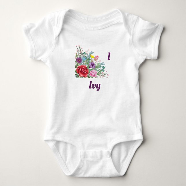 I. Personalisieren von Buchstabennamen, Rose-Blume Baby Strampler (Vorderseite)