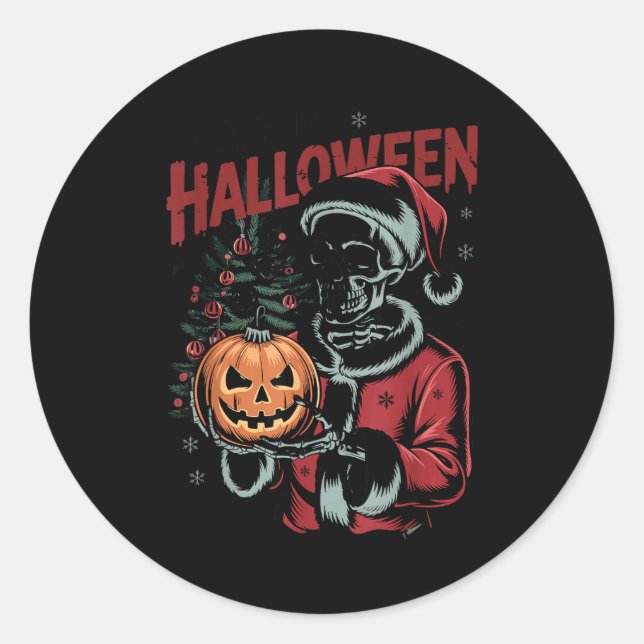I Prefer Halloween Christmas Creepy Cute Skeleton  Runder Aufkleber (Vorderseite)