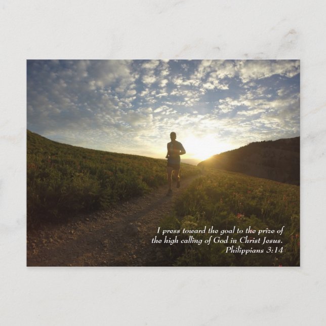 I press Toward the Goal Philippians 3:14 Scripture Postkarte (Vorderseite)
