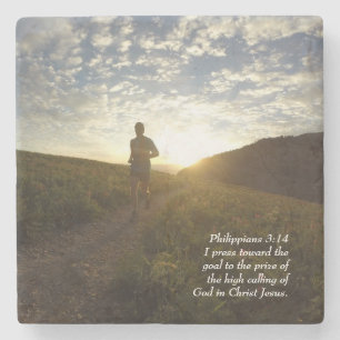 I press Toward the Goal Philippians 3:14 Scripture Steinuntersetzer