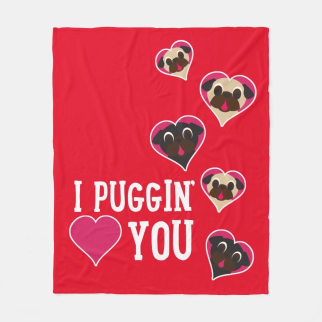I Puggin Liebe Sie Valentine-Fleece-Decken-Rot Fleecedecke (Vorderseite)