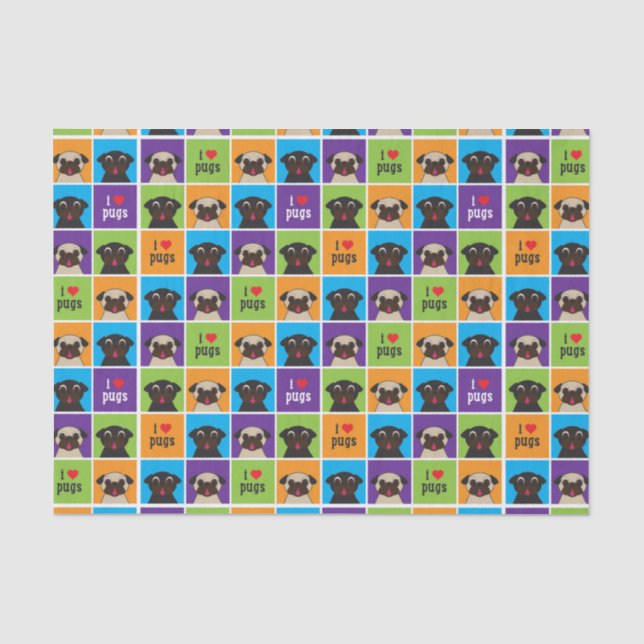 I quadriert Liebe-Mops-Farbe Gewebe-Verpackung Seidenpapier (Vorderseite)