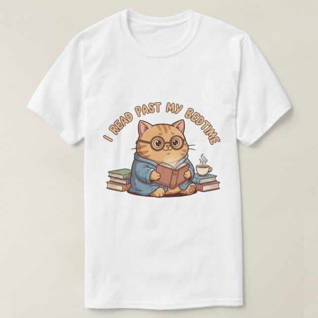 I Read Past My Bedtime Cute Reading Cat T-Shirt (Design devant)