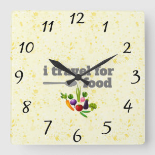 i Reise für Lebensmittel Wall Clock Quadratische Wanduhr