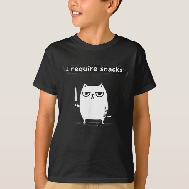 I Require Snacks Angry Cat Funny Meme  T-Shirt (Vorderseite)