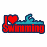 I schwimmende Liebe Fotoskulptur Ornament<br><div class="desc">Kaufen Sie dieses Geschenk für jedes, das die schwimmenden Lieben. Ein großes rotes Herz mit dem Wörter I die Liebe-Schwimmen und einer Schwimmer-Silhouette macht ein großes Geschenk nicht nur für Schwimmer, aber für Swimmammen und Swimtrainer auch!</div>