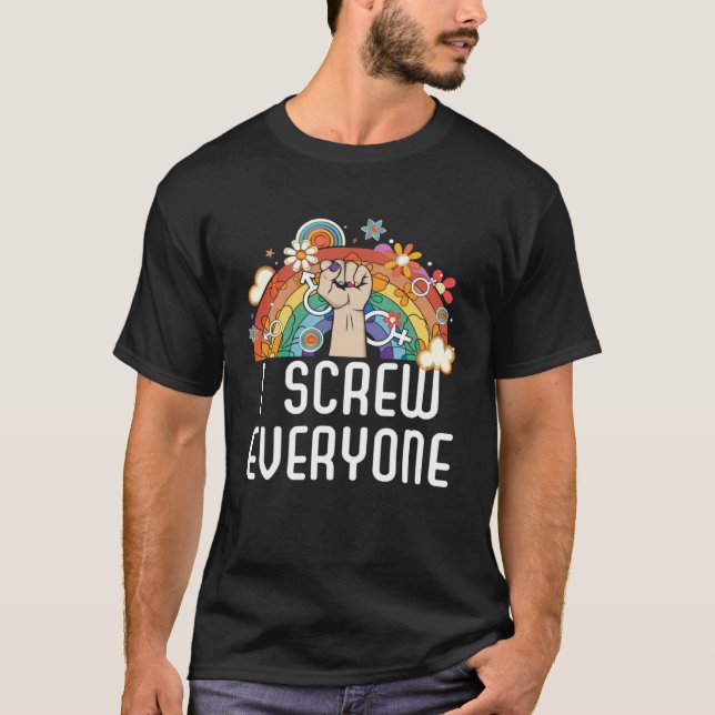 I Screw Everyone Bisexual Rainbow Pride Bisexualit T-Shirt (Vorderseite)