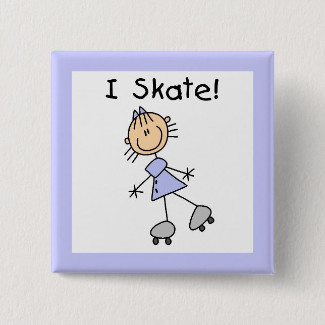 I Skate - Girl Roller Skater Button (Vorderseite)