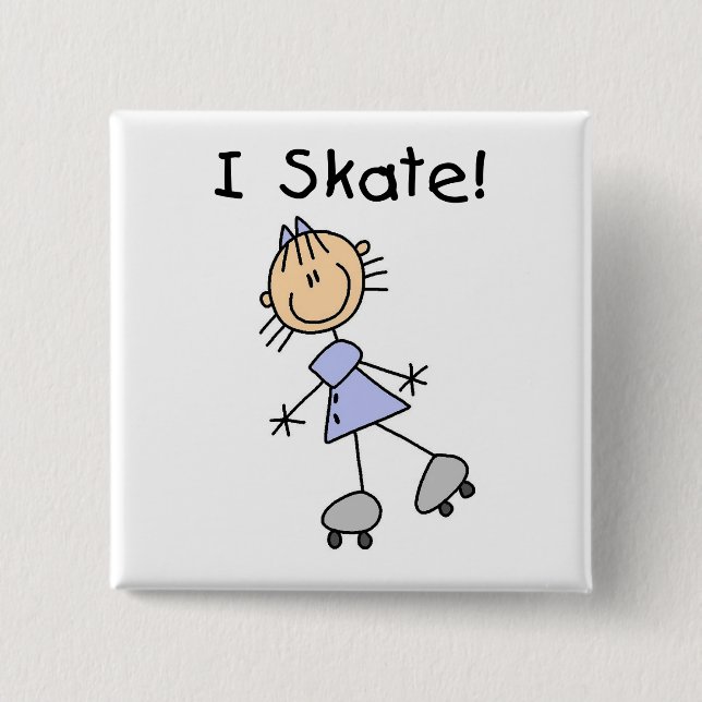 I Skate - Girl Roller Skater Button (Vorderseite)