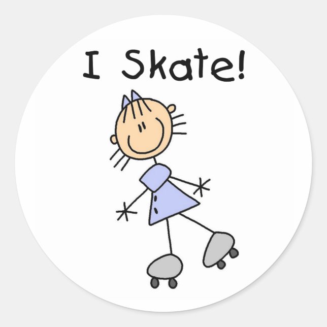 I Skate - Girl Roller Skater Runder Aufkleber (Vorderseite)