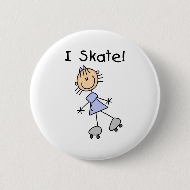 I Skate - Mädchen-Rollen-Skater Button (Vorderseite)