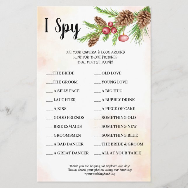 I Spy Christmas Wedding Reception Game Card Flyer (Vorne)