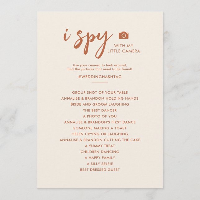 I Spy Foto Hunt Wüste Wedding Game Menu Menükarte (Vorderseite)