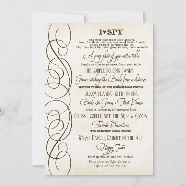 I Spy Heart Typographic Foto Empfang Game Cards (Vorderseite)