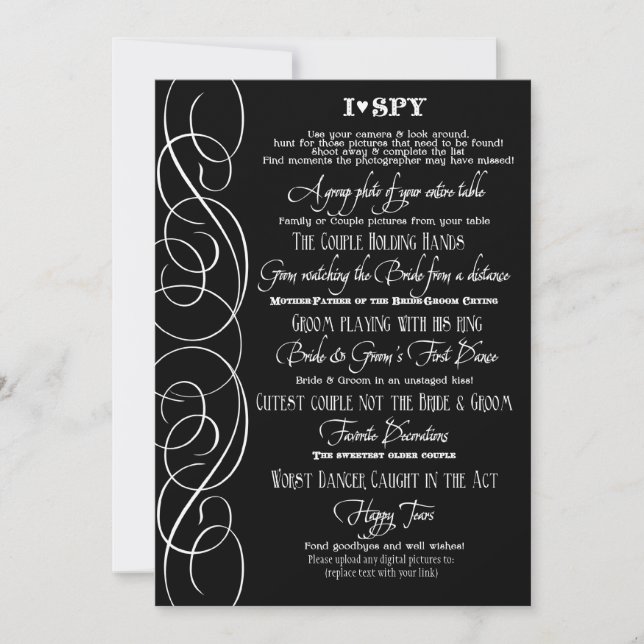 I Spy Heart Typographic Foto Empfang Game Cards (Vorderseite)