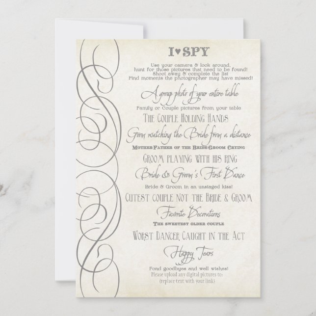 I Spy Heart Typographie Photo Réception Cartes de  (Devant)