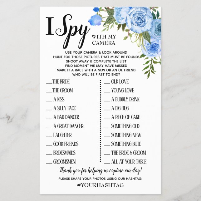 I Spy Hochzeitsempfang englische spanische Karte (Vorne)