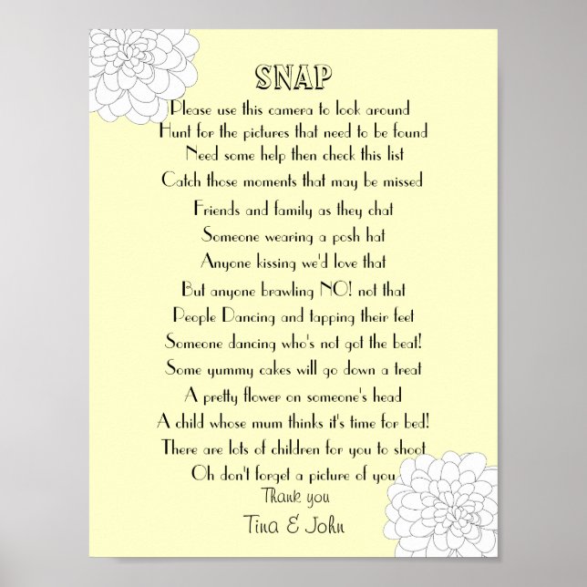 I Spy Snap Wedding Foto Game Poster (Vorne)