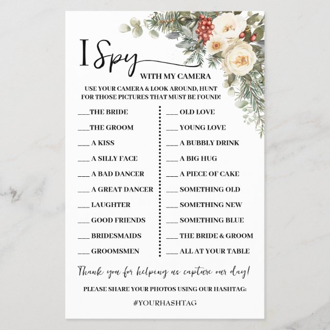 I Spy Winter Floral Wedding Reception Game Card Flyer (Vorne)