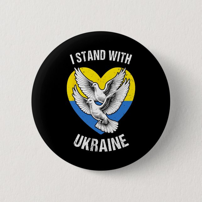 I Stand With Ukraine Ukrainian Flag Heart Doves Pe Button (Vorderseite)