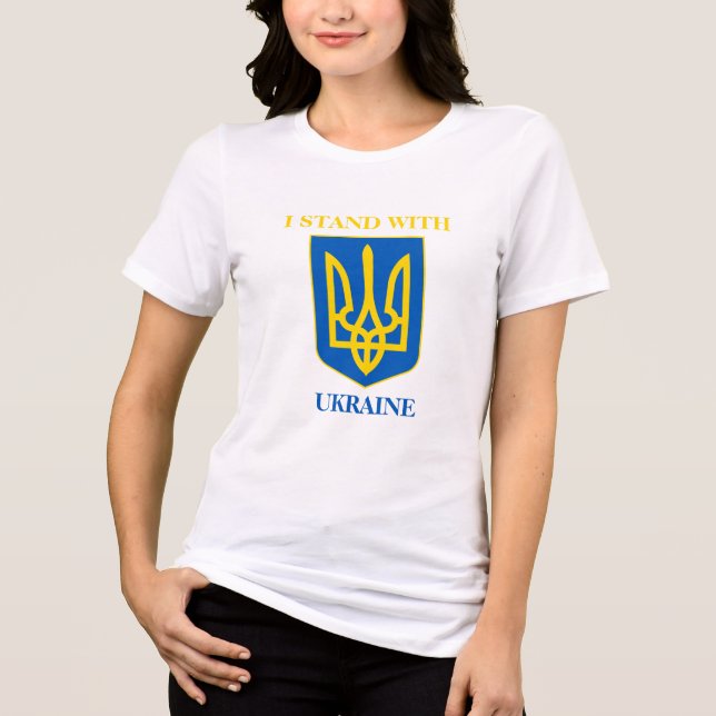 I Stand With Ukraine. Ukrainian Flag & Trident Tri-Blend Shirt (Vorderseite)